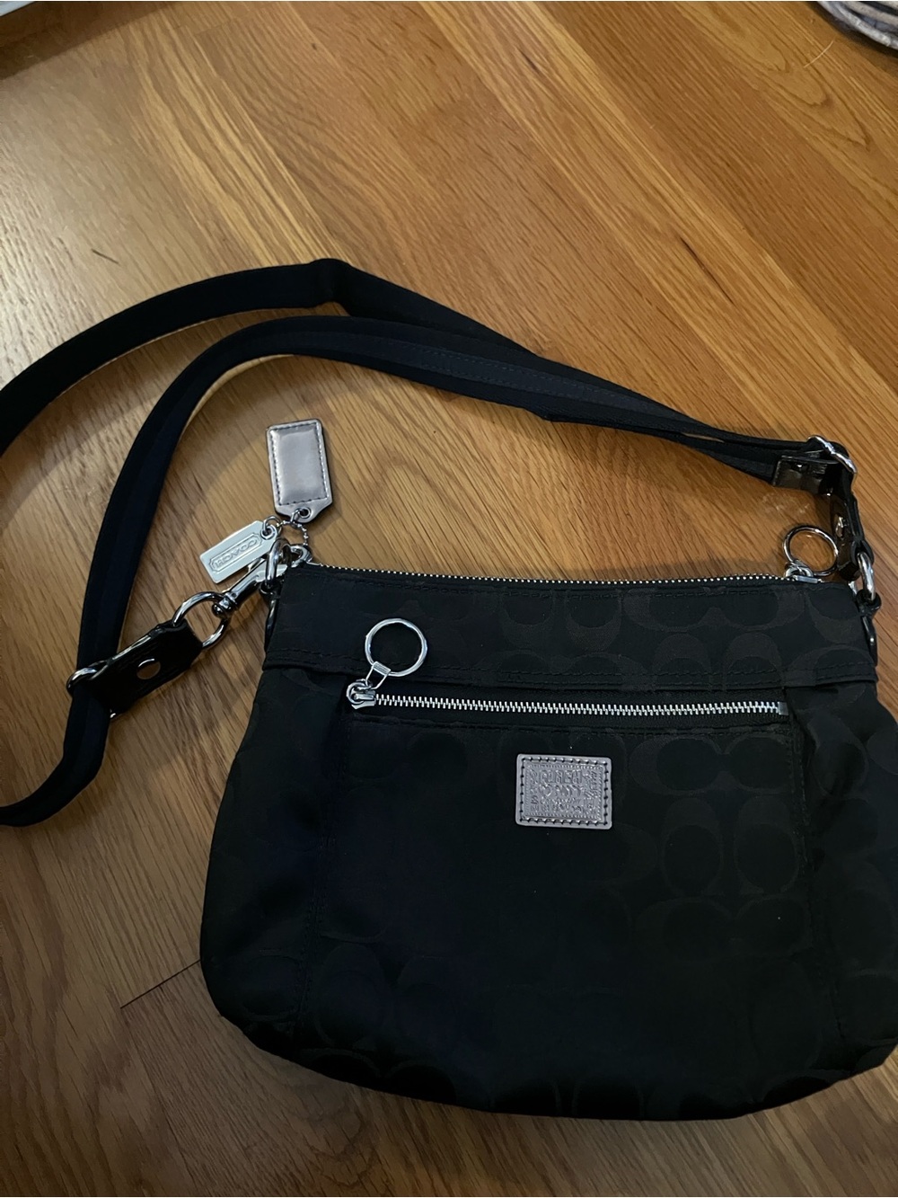 Coach Black Signature Crossbody with Silver Accents